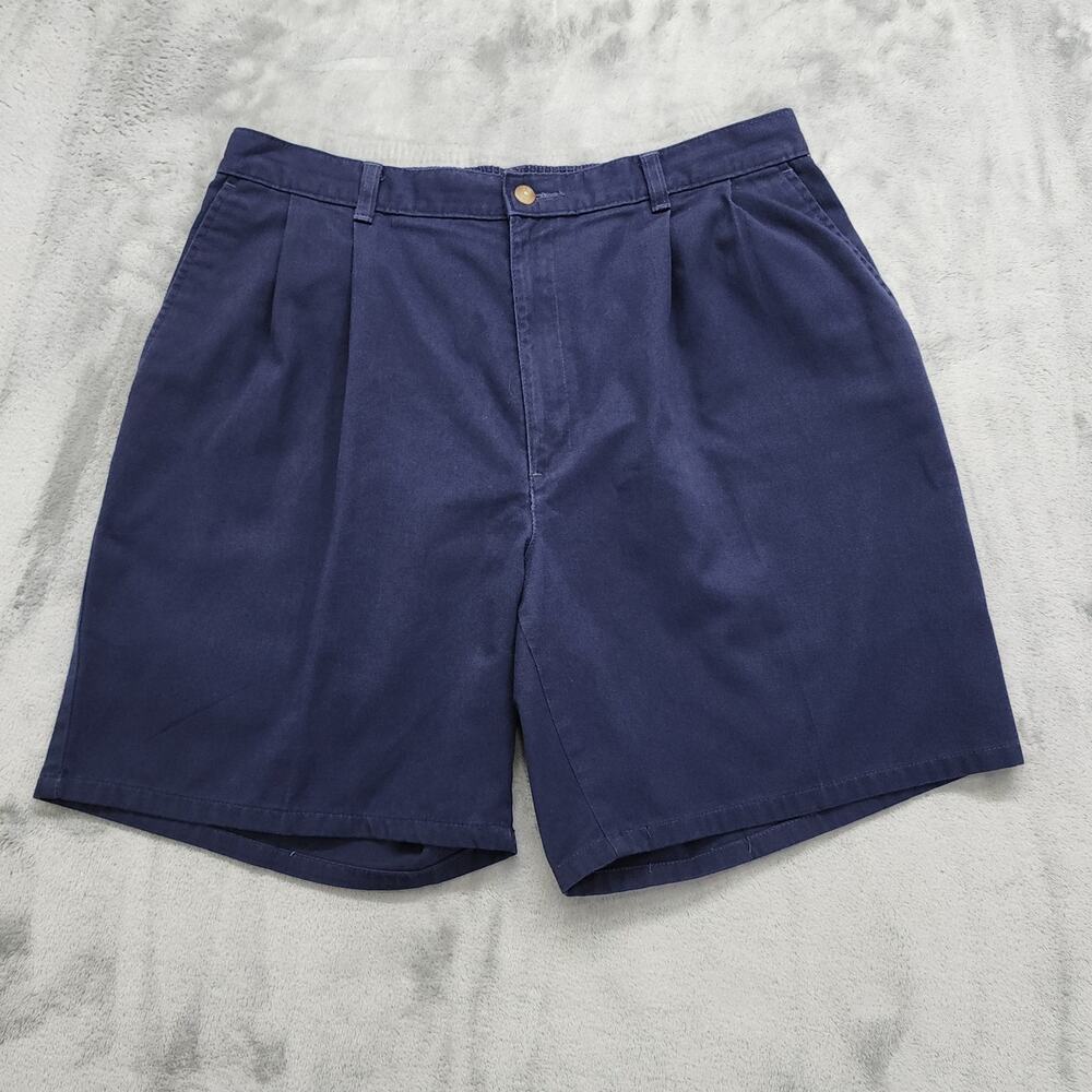 Vintage Van Heusen Shorts Mens W38 Blue Pleated Bermuda Chino Preppy Summer